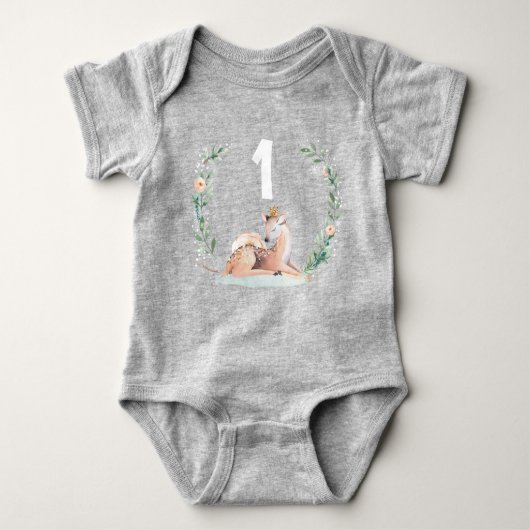 Body Hiver Onederland 1er anniversaire Deer Shirt Rompe (Devant)