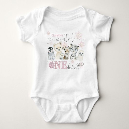 Body Hiver Onederland Animaux Arctiques Rose 1er Annive (Devant)
