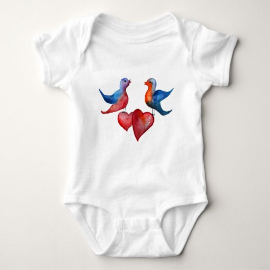 Body Inséparables, Aquarelle Oiseaux Jersey Bodysuit (Devant)