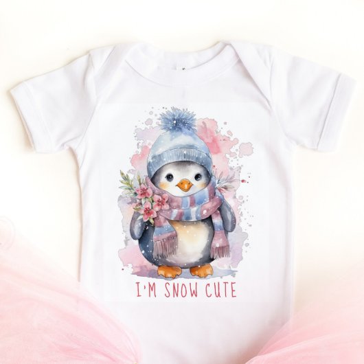 Body Je suis Neige Mignonne Aquarelle hiver Pingouin de