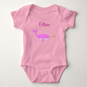 Body Joli bébé rose fille Narwhal Nom personnalisé