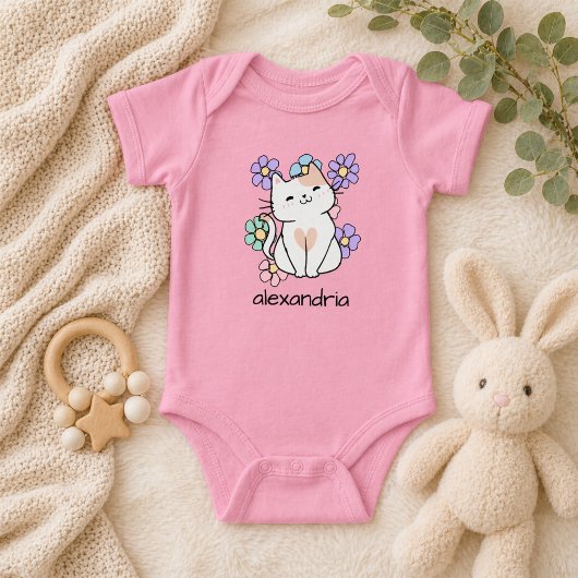 Body Joli chat rétro et fleurs
