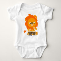 Joli Lion Caricature Jouer Bongos Baby Bodysuit