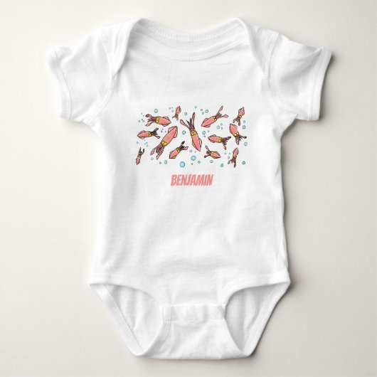 Body Joli motif caricature de calmar rose (Devant)