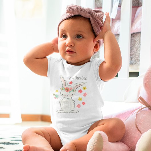 Body Joli petit lapin avec des fleurs fille personnalis