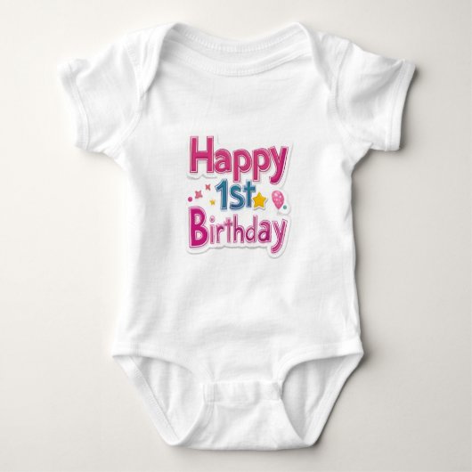Body Joyeux 1er Anniversaire – Conception Rose Mignonne (Devant)