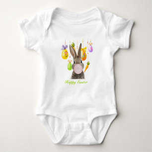 Body Joyeux lapin de Pâques soufflant rose bulle gomme