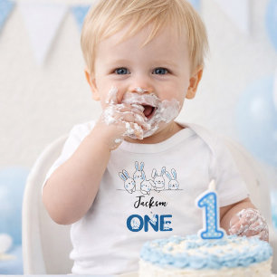 Body Joyeux Premier Anniversaire au Petit Lapin Bleu Mi