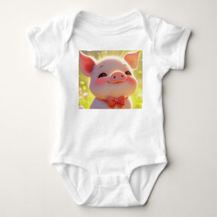 Body Joyful Piglet in the Meadow - Baby Bodysuit