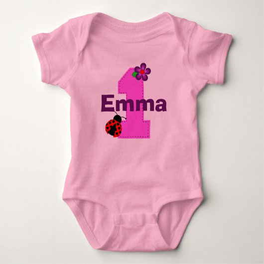 Body Ladybug et Flower First Birthday Shirt (Devant)