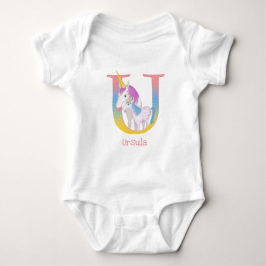 Body L'animal ABC U est pour unicorne bébé bodysuit (Devant)