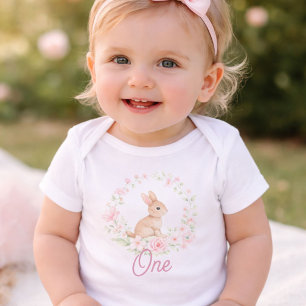 Body Lapin Aquarelle Fille 1er Anniversaire Floral