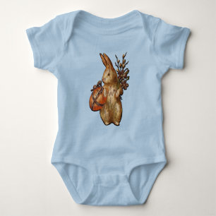 Body Lapin de Pâques avec Fleurs Unisex Bodysuit Bleu