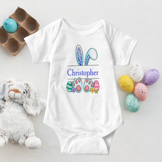 Body Lapin de Pâques bleu monogrammé pour bébé garçon
