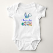 Body Lapin de Pâques bleu monogrammé pour bébé garçon (Devant)