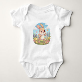 Body Lapin Mignon sautant dans un Champ de Fleurs