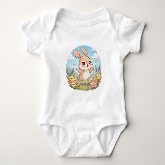 Body Lapin Mignon sautant dans un Champ de Fleurs (Devant)