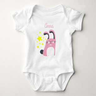 Body lapin rose mignon avec nom et étoiles
