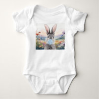 Lapin soufflant bulle bleue chewing-gum avec fleur