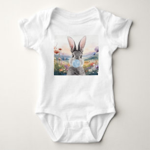 Body Lapin soufflant bulle bleue chewing-gum avec fleur