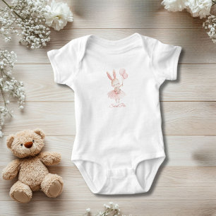 Body Lapine Ballerine Personnalisée Fleur Rose Bébé Fil