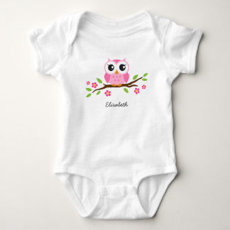 Body Le petit hibou rose sur la branche florale a