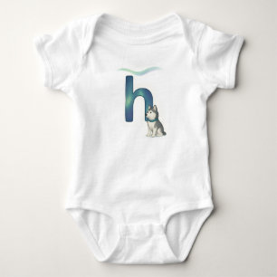 Body Lettre H personnalisable Chien Husky sous les Auro