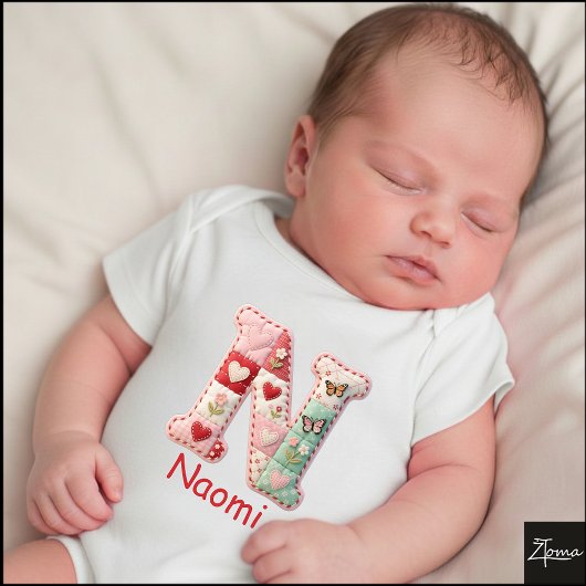 Body Lettre N initiale en patchwork matelassé pour la n