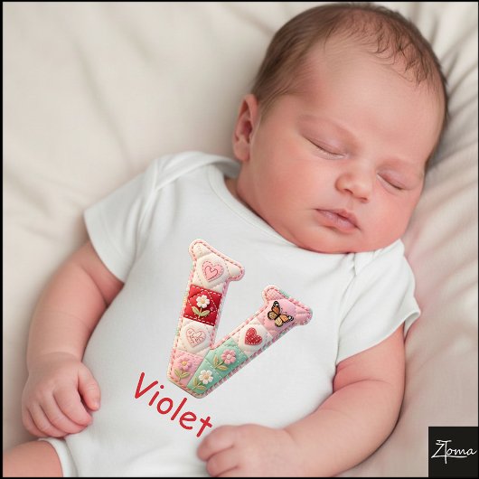 Body Lettre V initiale en patchwork matelassé pour la n