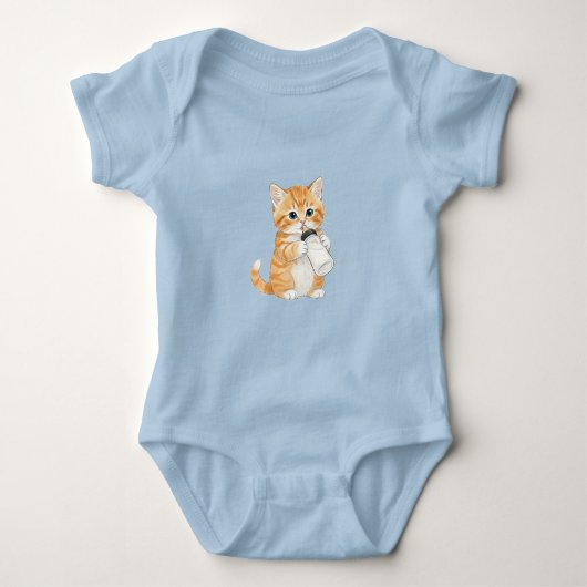 Body Light Blue Bodysuit with Kitten Drinking Milk  (Devant)