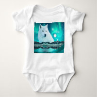 Loup arctique et nuit magique avec aurores boréale