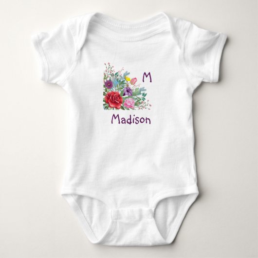 Body M Madison Personnaliser Nom initial, Fleurs Roses (Devant)