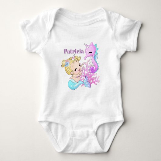 Body Mignon ajouter nom bébé sirène hippocampe licorne (Devant)