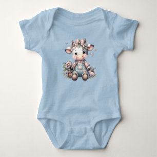 Body Mignon bébé vache pastel en salopette avec des fle