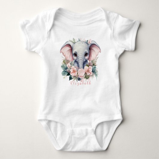 Body Mignon et Coloré Éléphant Bébé Floral (Devant)