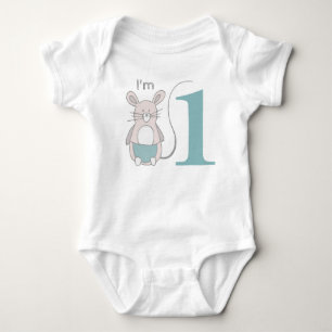 Body Mignon "J'ai 1" Souris Bleue Drôle