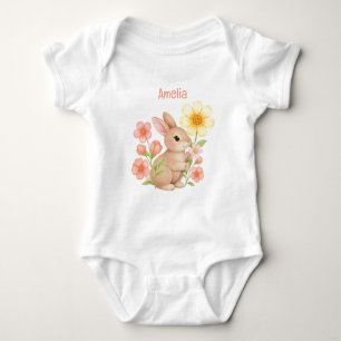 Body Mignon lapin personnalisé aquarelle floral bébé