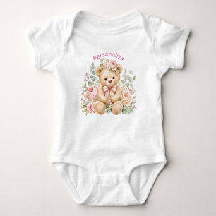 Body Mignon ours en peluche floral personnalisé