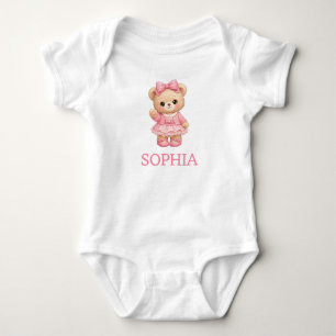Body Mignon Ourson Rose Personnalisé Nom Bébé