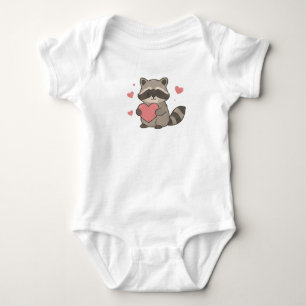 Body Mignon Raton Laveur Kawaii Tenant un Coeur Faune d