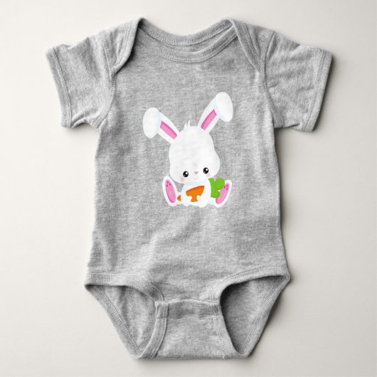 Body Mignonne Lapin, Lapin Blanc, Petite Lapin, Carotte (Devant)