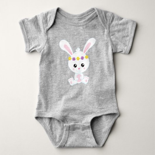 Body Mignonne Lapin, Petit Lapin, Lapin Blanc, Fleurs (Devant)