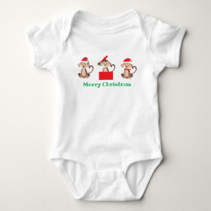 Body Mignons singes de Noël Père Noël Elf Présente Roug