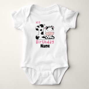 Body Mon 1er Anniversaire Vache, Custom Baby Girl Farm