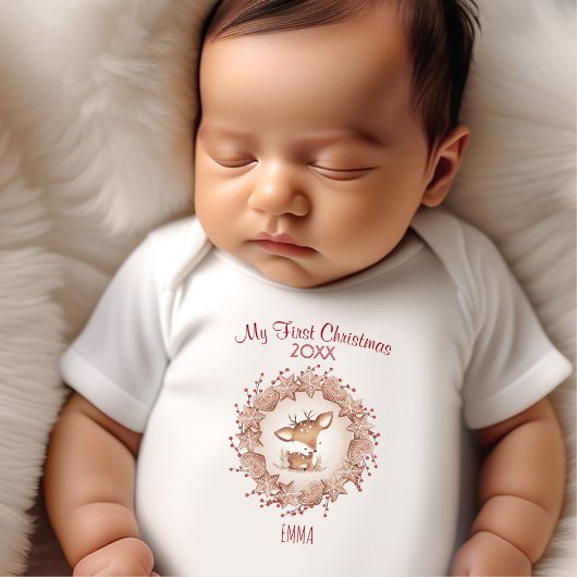 Body Mon premier cerf de Noël Nom personnalisé Beige Ne