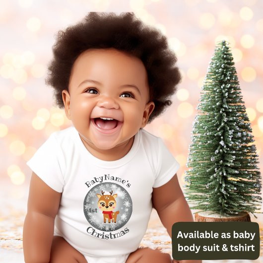 Body Mon premier Noël avec nom rennes mignons argent