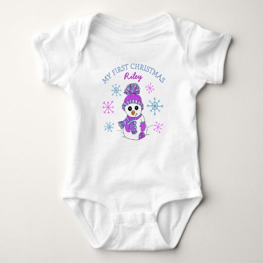 Body Mon premier Noël Snowman Snowflakes Baby Tee (Devant)