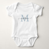 Body Monogramme de nom de script personnalisé bébé bleu (Devant)