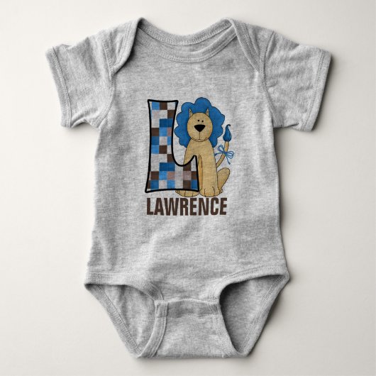 Body Monogramme Enfants "L" | Lion à patchwork bleu (Devant)