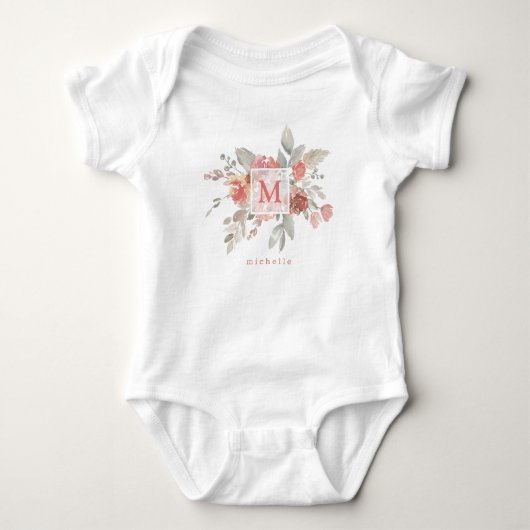 Body Monogramme floral rose tendre élégant (Devant)